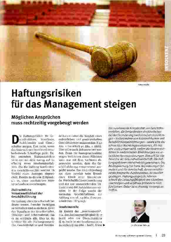 Vorschauseite 1: Haftungsrisiken für das Management steigen