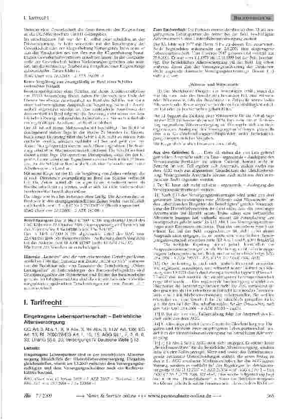 Vorschauseite 1: TarifrechtEingetragene Lebenspartnerschaft - Betriebliche Altersversorgung