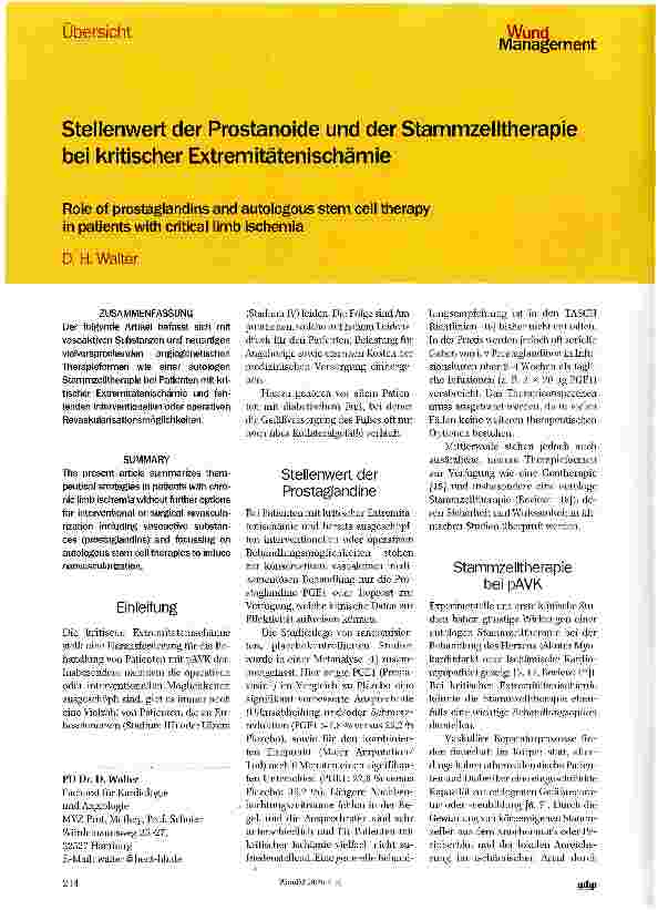 Vorschauseite 1: Stellenwert der Prostanoide und der Stammzelltherapie bei kritischer Extremitätenischämie