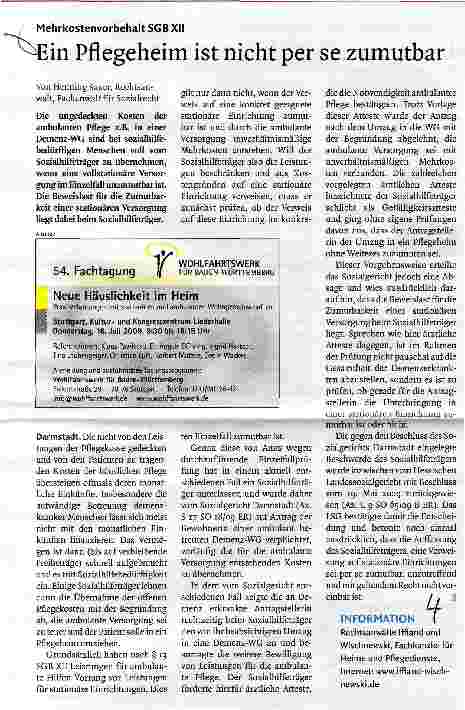 Vorschauseite 1: Ein Pflegeheim ist nicht per se zumutbar