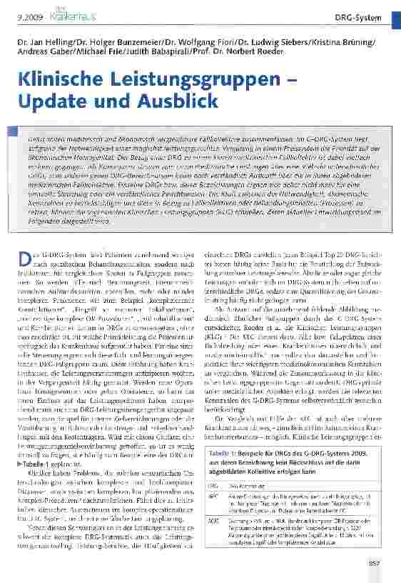 Vorschauseite 1: Klinische Leistungsgruppen - Update und Ausblick