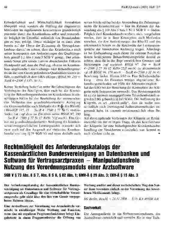 Vorschauseite 1: Rechtmäßigkeit des Anforderungskatalogs der Kassenärztlichen Bundesvereinigung an Datenbanken und Software für Vertragsarztpraxen - Manipulationsfreie Nutzung des Verordnungsmodul…