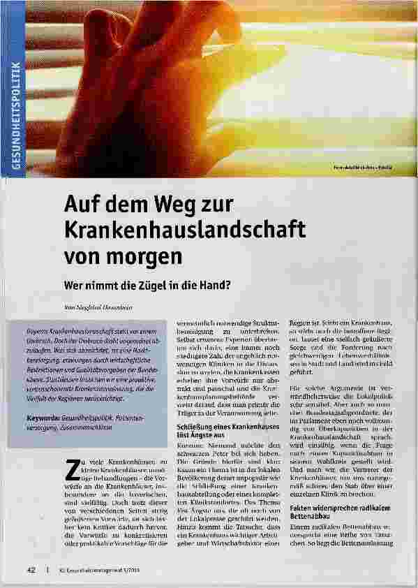 Vorschauseite 1: Auf dem Weg zur Krankenhauslandschaft von morgen