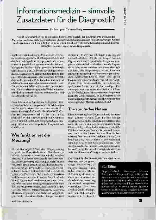 Vorschauseite 1: Informationsmedizin - sinnvolle Zusatzdaten für die Diagnostik?