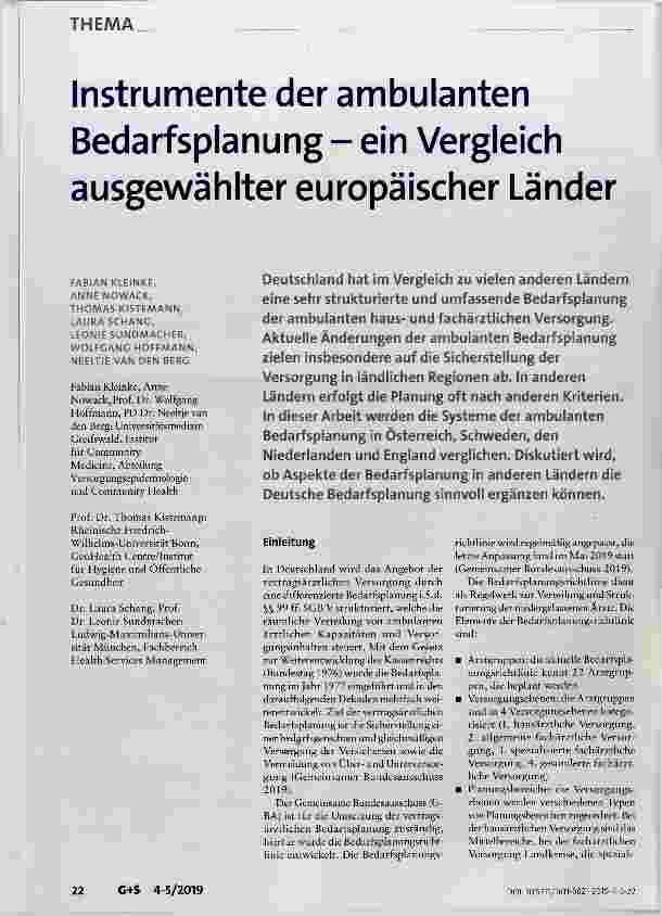 Vorschauseite 1: Instrumente der ambulanten Bedarfsplanung ein Vergleich ausgewählter europäischer Länder