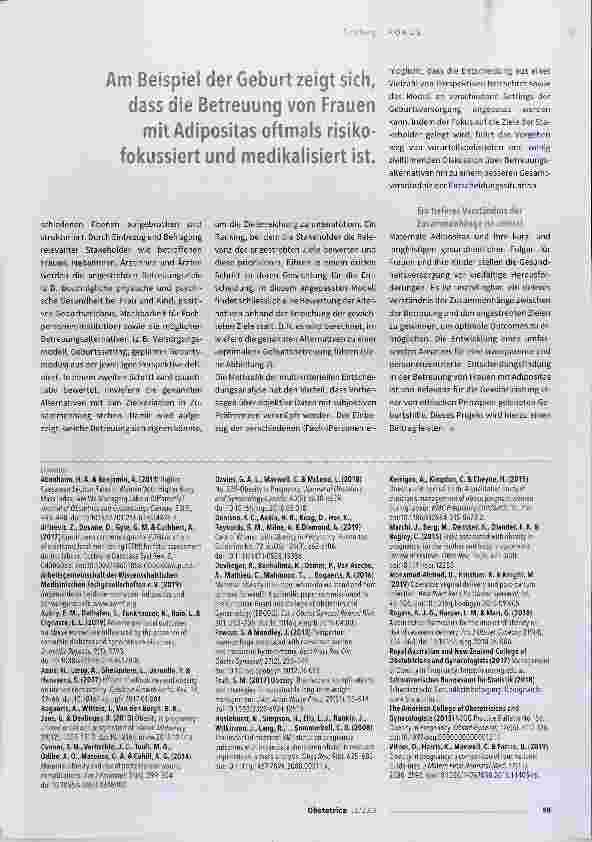 Vorschauseite 4: Adipositas und Geburt: die Suche nach der «optimalen» Betreuung
