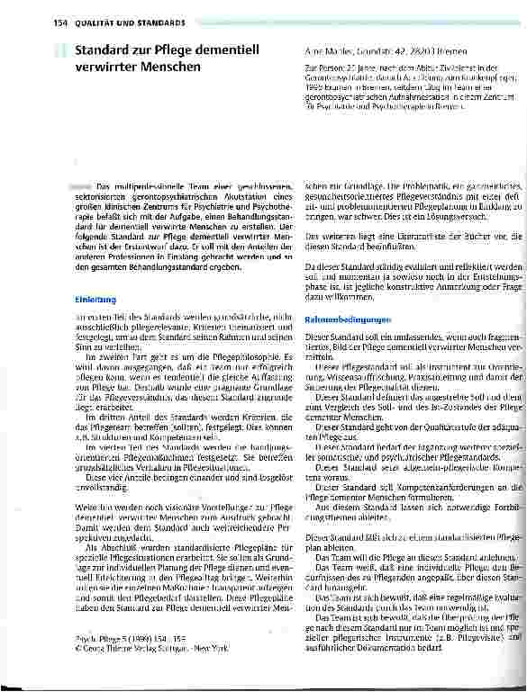 Vorschauseite 1: Standard zur Pflege dementiell verwirrter Menschen