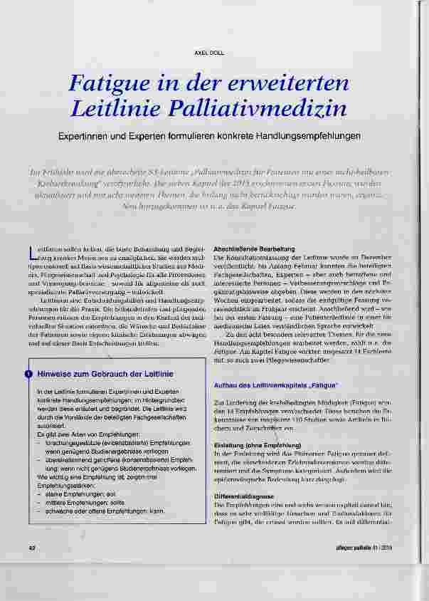 Vorschauseite 1: Fatigue in der erweiterten Leitlinie Palliativmedizin