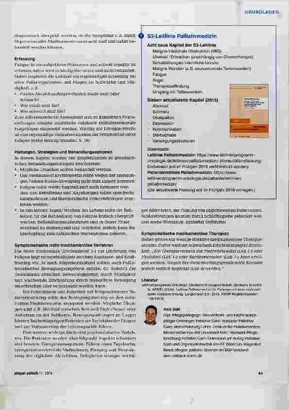 Vorschauseite 2: Fatigue in der erweiterten Leitlinie Palliativmedizin
