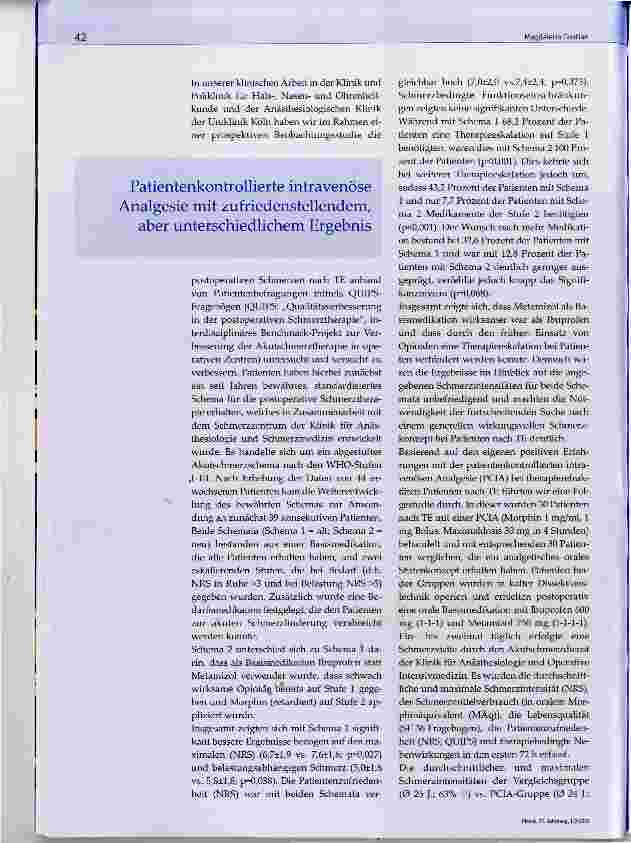 Vorschauseite 3: Postoperative Schmerztherapie nach Tonsillektomie ein immer noch ungelöstes Problem?
