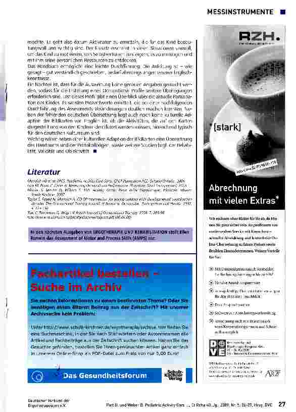 Vorschauseite 2: Pädiatrisches Messinstrument: Pediatric Activity Card Sort (PACS)