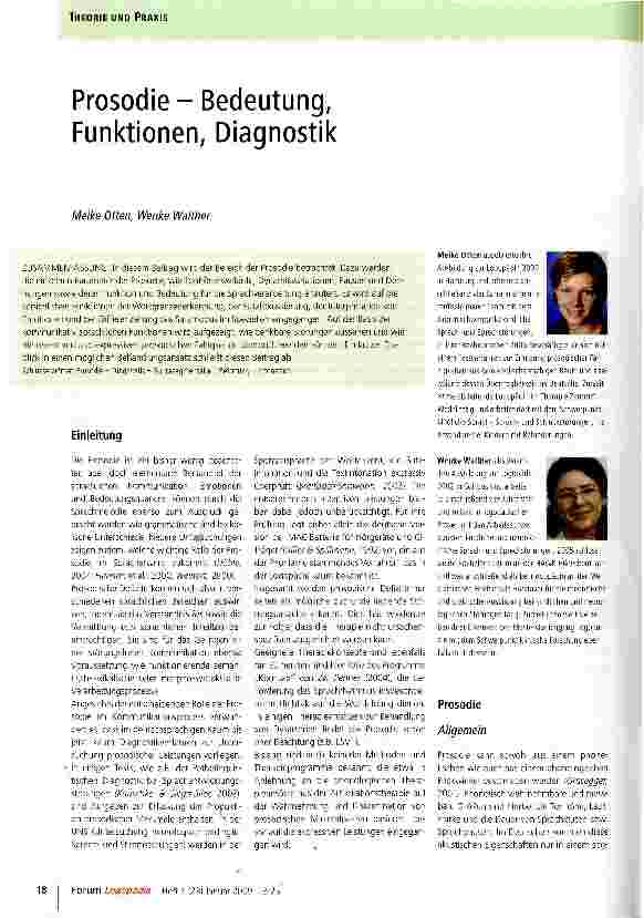 Vorschauseite 1: Prosodie - Bedeutung, Funktionen, Diagnostik