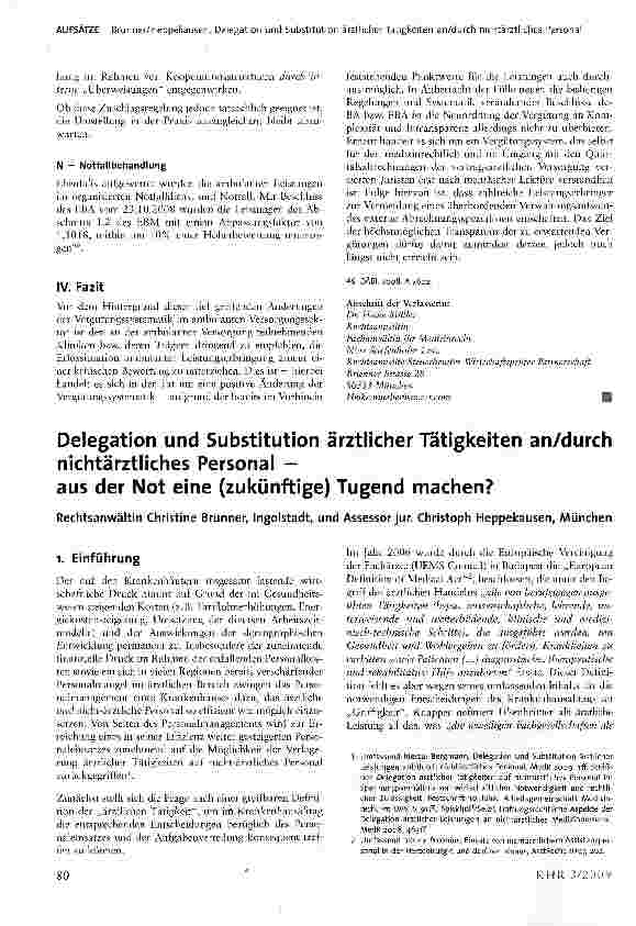 Vorschauseite 1: Delegation und Substitution ärztlicher Tätigkeiten an/durch nichtärztliches Personal -aus der Not eine (zukünftige) Tugend machen?