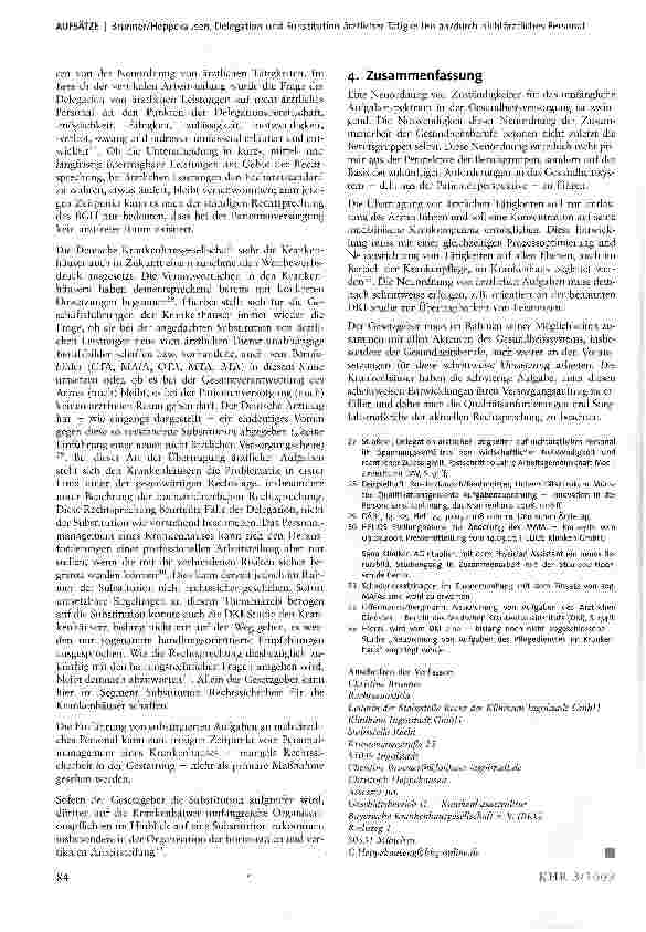 Vorschauseite 5: Delegation und Substitution ärztlicher Tätigkeiten an/durch nichtärztliches Personal -aus der Not eine (zukünftige) Tugend machen?