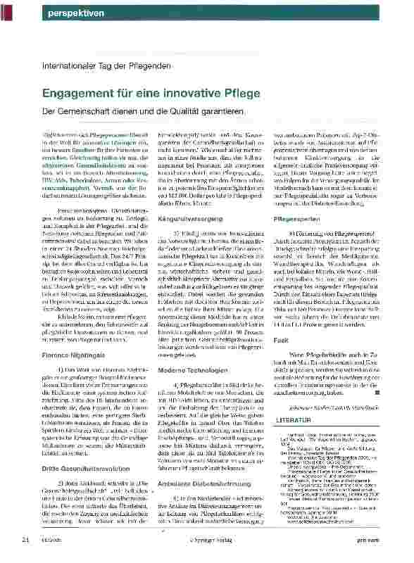 Vorschauseite 1: Internationaler Tag der Pflegenden Engagement für eine innovative PflegeDer Gemeinschaft dienen und die Qualität garantieren