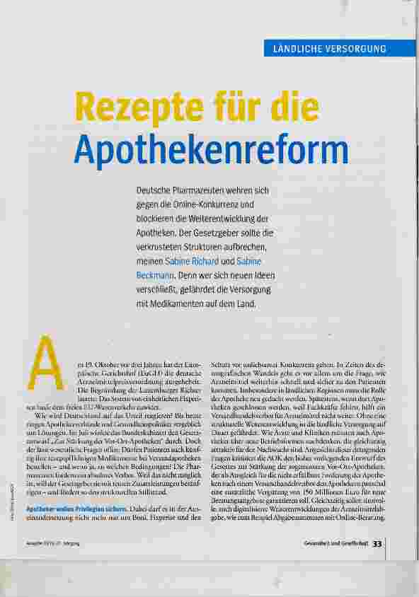 Vorschauseite 1: Rezepte für die Apothekenreform