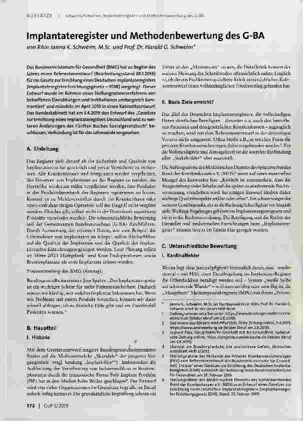 Vorschauseite 1: Implantateregister und Methodenbewertung des G-BA