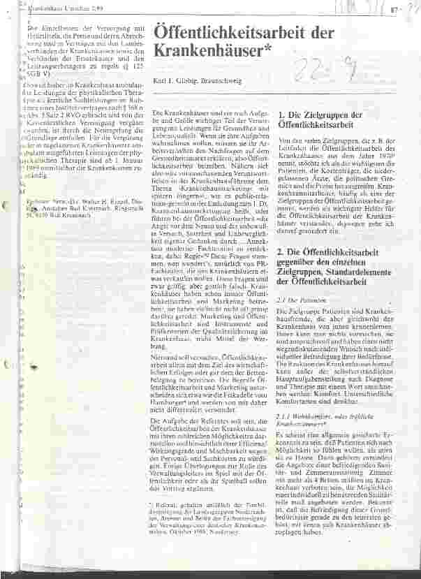 Vorschauseite 1: Öffentlichkeitsarbeit der Krankenhäuser