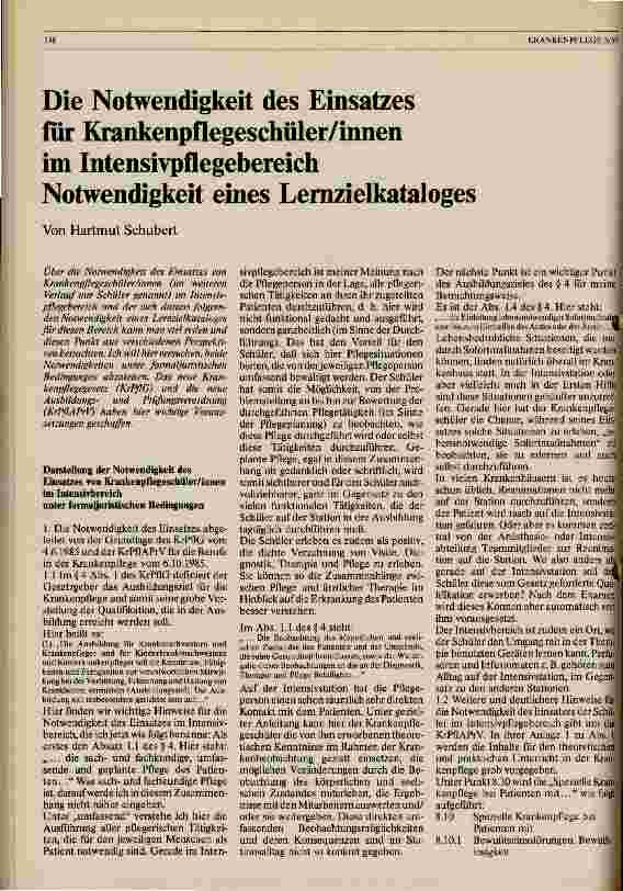 Vorschauseite 1: Die Notwendigkeit des Einsatzes für KrankenpflegeschülerInnen im Intensivpflegebereich // Notwendigkeit eines Lernzielkataloges