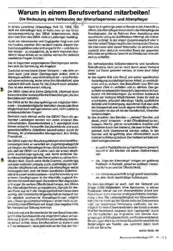 Vorschauseite 1: Warum in einem Berufsverband mitarbeiten! Die Bedeutung des Verbandes der Altenpflegerinnen und -pfleger