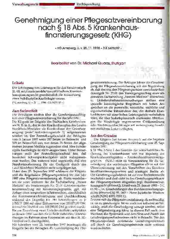 Vorschauseite 1: Genehmigung einer Pflegesatzvereinbarung nach § 18 Abs. 5 Krankenhausfinanzierungsgesetz (KHG)