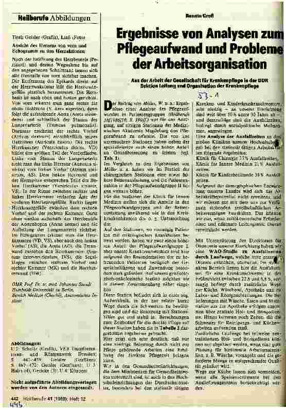 Vorschauseite 1: Ergebnisse von Analysen zum Pflegeaufwand und Probleme der Arbeitsorganisation - Sektion Leitung und Organisation der Krankenpflege