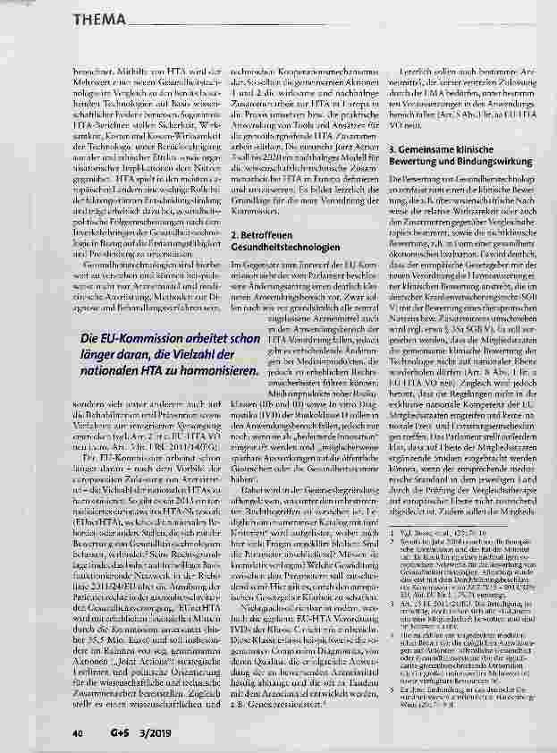 Vorschauseite 2: Die geplante Verordnung über die Bewertung von Gesundheitstechnologien