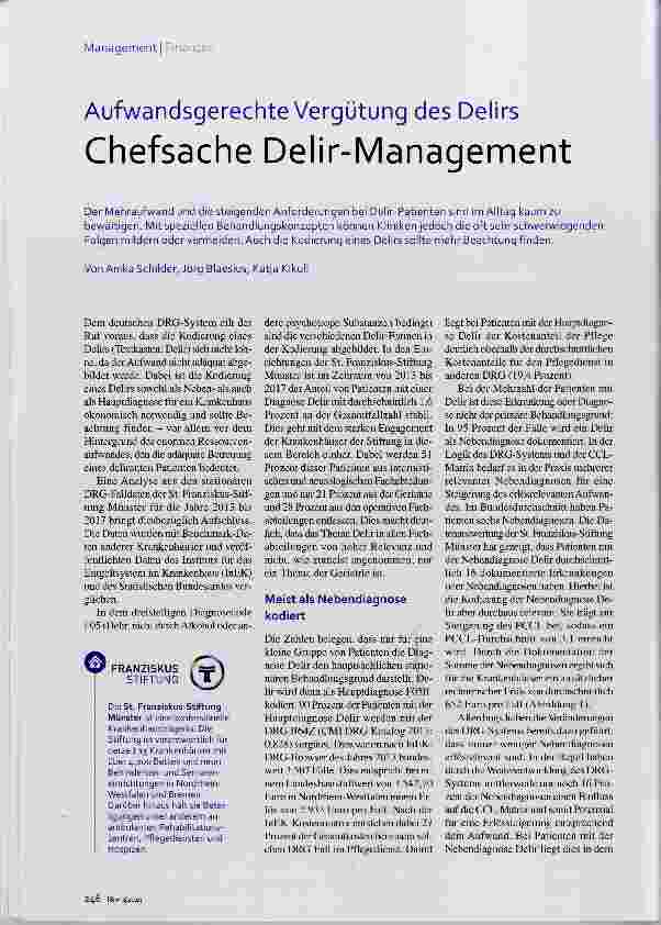 Vorschauseite 1: Aufwandsgerechte Vergütung des Delirs Chefsache Delir-Management