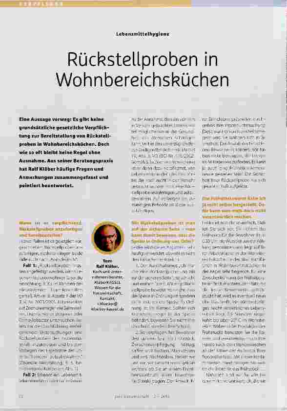Vorschauseite 1: Rückstellproben in Wohnbereichsküchen