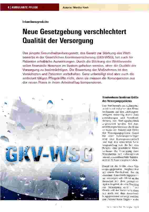 Vorschauseite 1: InkontinenzprodukteNeue Gesetzgebung verschlechtert Qualität der Versorgung