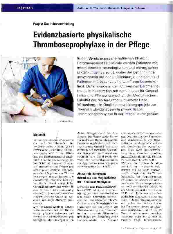 Vorschauseite 1: Projekt QualitätsentwicklungEvidenzbasierte physikalische Thromboseprophylaxe in der Pflege