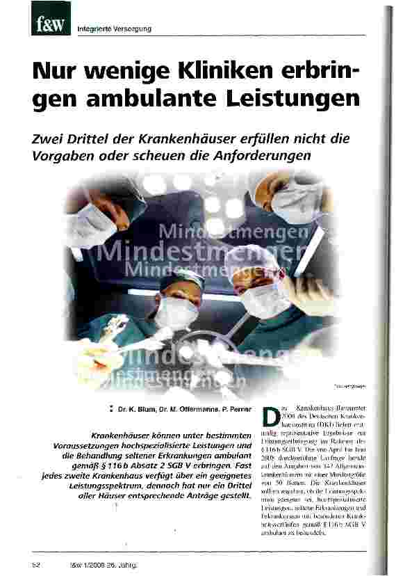 Vorschauseite 1: Nur wenige Kliniken erbringen ambulante LeistungenZwei Drittel der Krankenhäuser erfüllen nicht die Vorgaben oder scheuen die Anforderungen