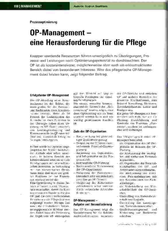 Vorschauseite 1: OP-Management - eine Herausforderung für die Pflege