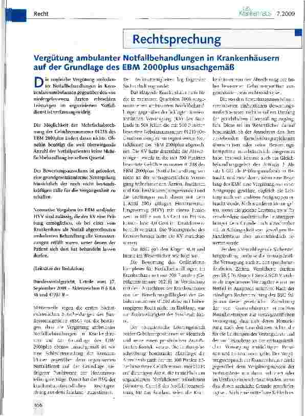 Vorschauseite 1: Vergütung ambulanter Notfallbehandlungen in Krankenhäusern auf der Grundlage des EBM 2000plus unsachgemäß