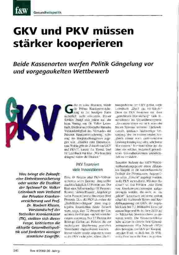 Vorschauseite 1: GKV und PKV müssen stärker kooperieren