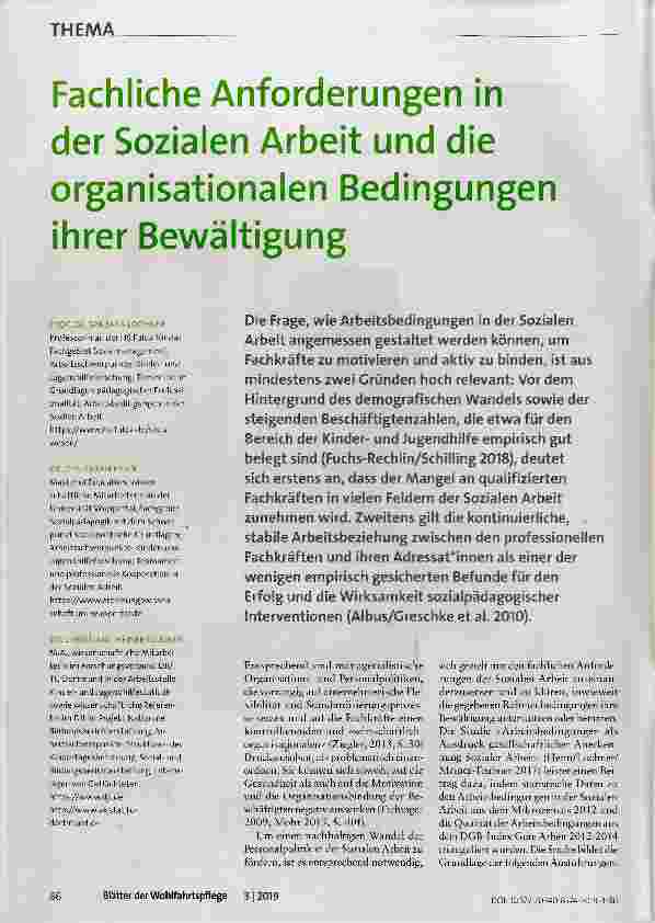 Vorschauseite 1: Fachliche Anforderungen in der Sozialen Arbeit und die organisationalen Bedingungen ihrer Bewältigung