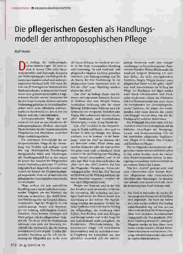 Vorschauseite 1: Die pflegerischen Gesten als Handlungs modell der anthroposophischen Pflege