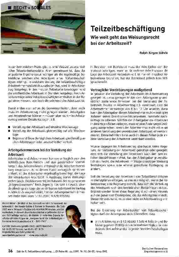 Vorschauseite 1: TeilzeitbeschäftigungWie weit geht das Weisungsrecht bei der Arbeitszeit?