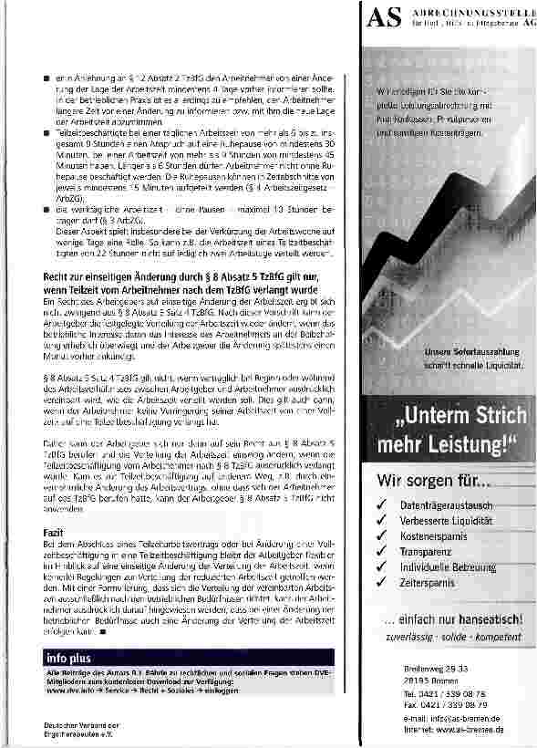 Vorschauseite 2: TeilzeitbeschäftigungWie weit geht das Weisungsrecht bei der Arbeitszeit?