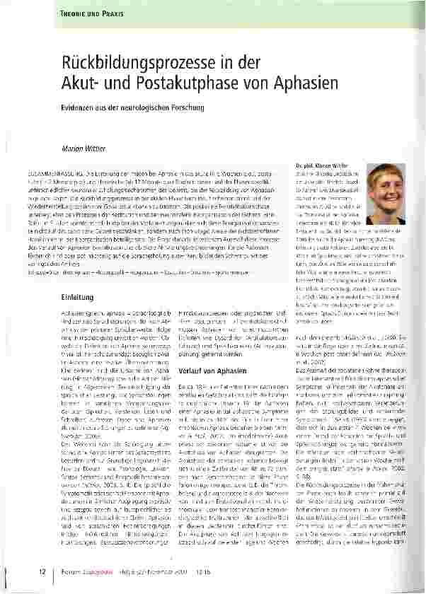 Vorschauseite 1: Rückbildungsprozesse in derAkutund Postakutphase von Aphasien