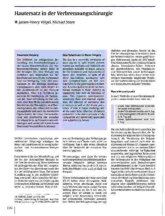 Vorschauseite 1: Hautersatz in der Verbrennungschirurgie