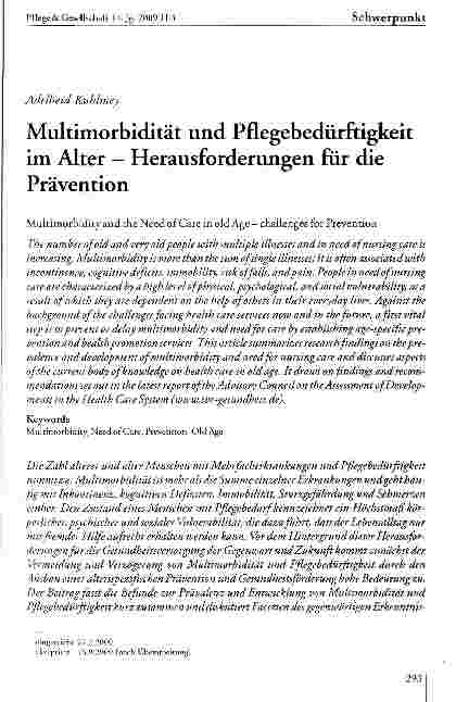Vorschauseite 1: Multimorbidität und Pflegebedürftigkeit im Alter - Herausforderungen für die Prävention