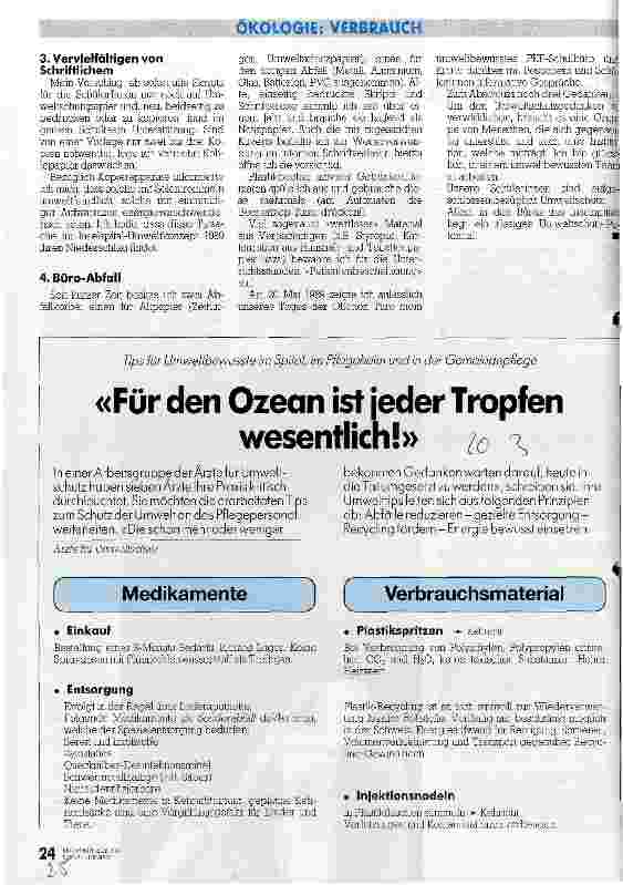 Vorschauseite 1: Für den Ozean ist jeder Tropfen wesentlich Tips für Umweltbewusste im Spital, im Pflegeheim und in der Gemeinde