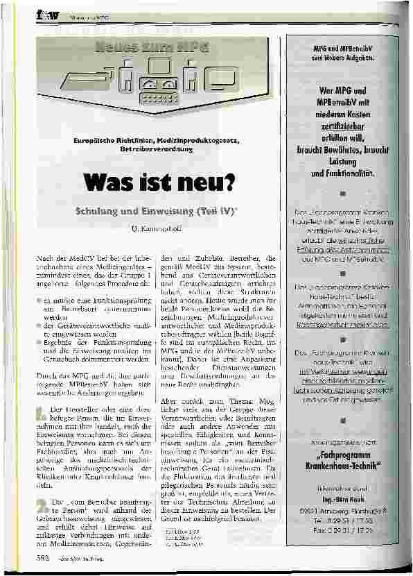 Vorschauseite 1: Was ist neu? Schulung und Einweisung (Teil IV)