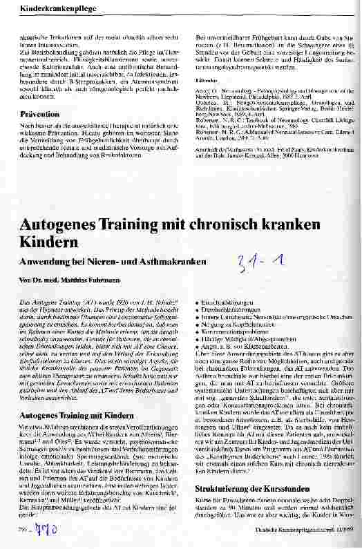 Vorschauseite 1: Autogenes Training mit chronisch kranken Kindern Anwendung bei Nierenund Asthmakranken