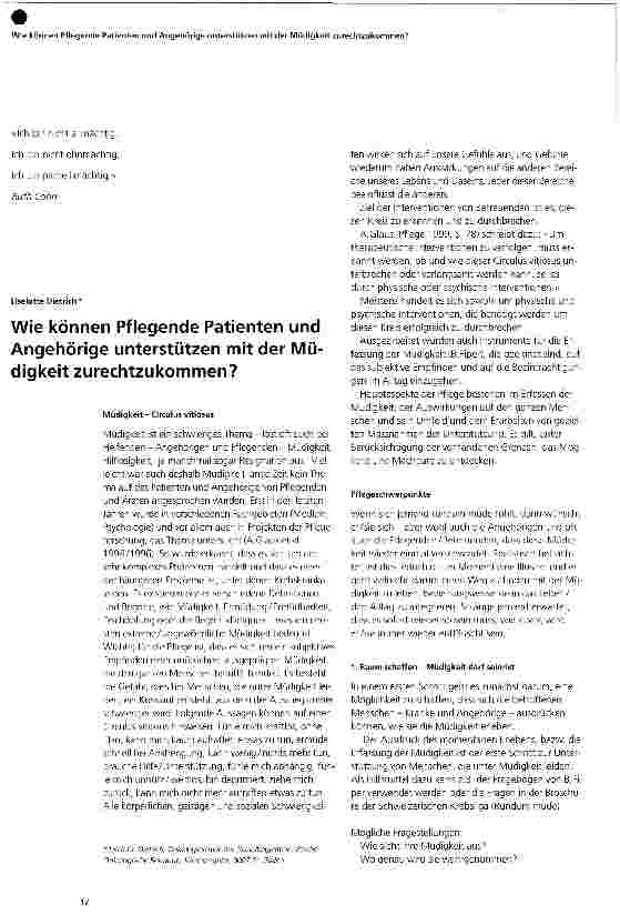 Vorschauseite 1: Wie können Pflegende Patienten und Angehörige unterstützen mit der Müdigkeit zurechtzukommen?
