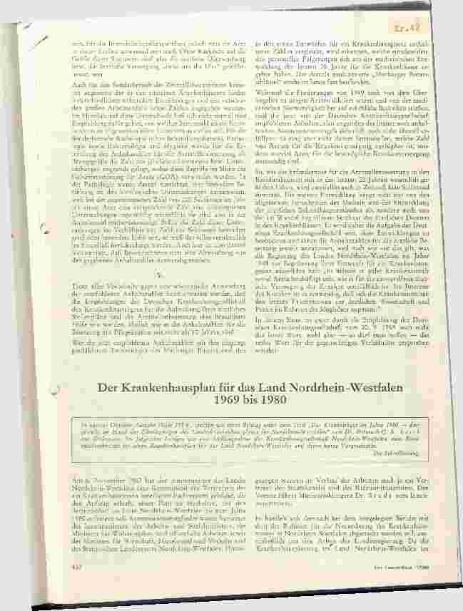 Vorschauseite 1: Der Krankenhausplan für das Land Nordrhein-Westfalen 1969-1980