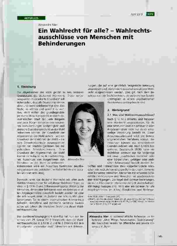 Vorschauseite 1: Ein Wahlrecht für alle? Wahlrechtsausschlüsse von Menschen mit Behinderungen