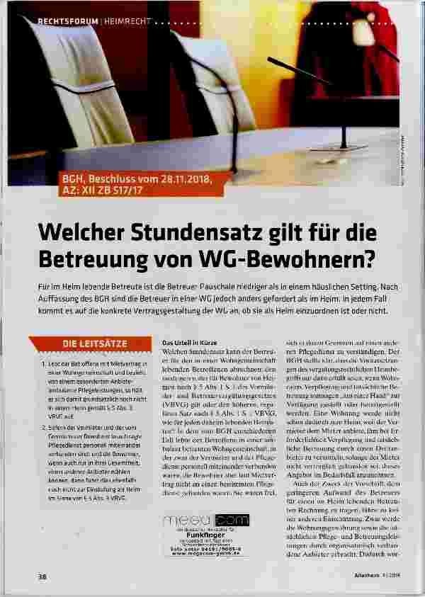 Vorschauseite 1: Welcher Stundensatz gilt für die Betreuung von WG-Bewohnern?