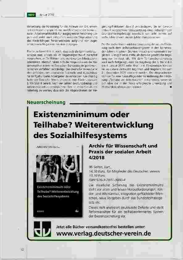 Vorschauseite 3: Neue Perspektiven für vom Arbeitsmarkt ausgegrenzte Personen Das Teilhabechancengesetz trat am 1. Januar 2019 in Kraft